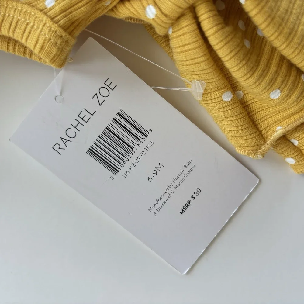 Rachel Zoe Yellow Polka Dot 3 Piece Set Sunglasses Bodysuit Headband Girls 6-9M‎